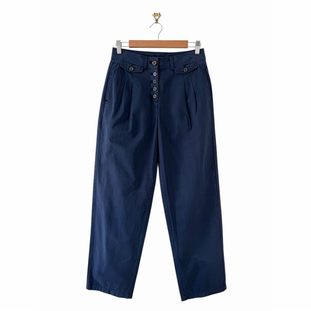 J. Crew Pleated Button Front Pants in Chino Navy Blue Size 2 NWT